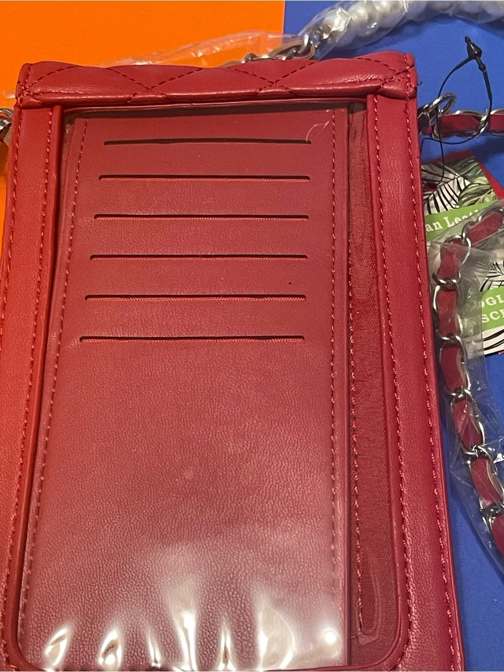Badgley Mischka Red Quilted Crossbody Phone Bag with Pearl Studs